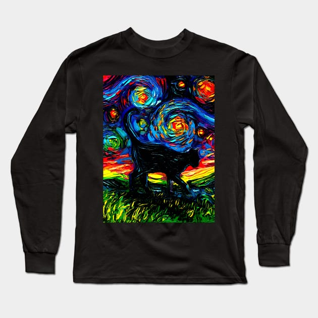 Black Cat Night 4 Long Sleeve T-Shirt by sagittariusgallery